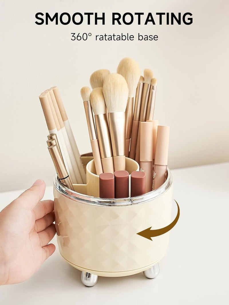 KASTWAVE Makeup Brush Holder with Dustproof Lid, 360 Rotating Makeup Brush Organizer, Brushes Cup for Cosmetics, Nail Polish, Bathroom Vanity - Image 2