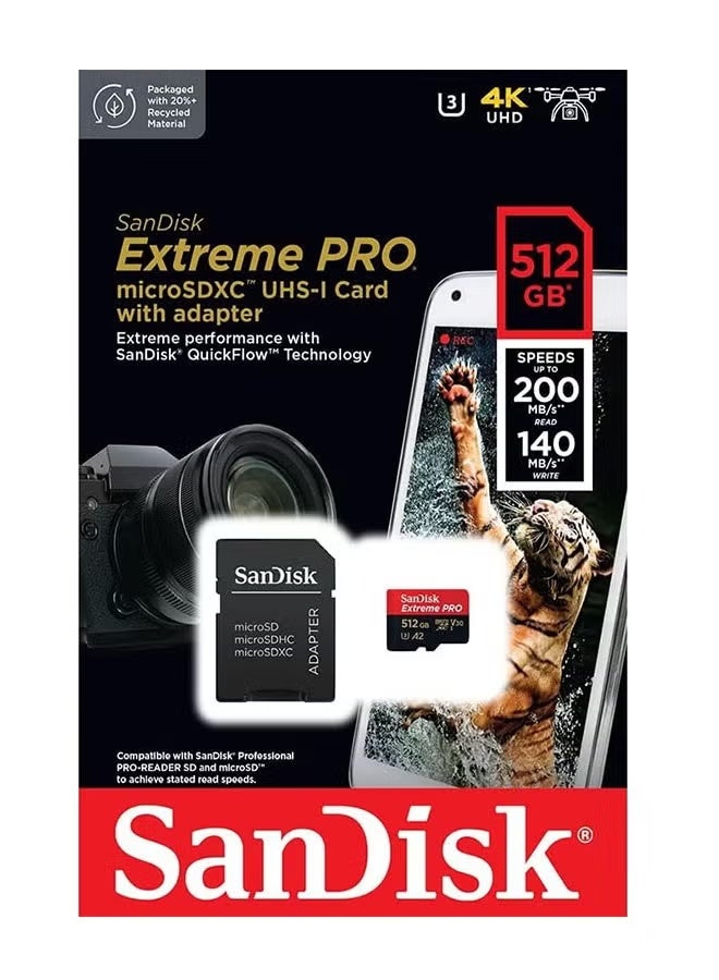 SanDisk 512GB Extreme PRO microSDXC card + SD adapter + RescuePRO Deluxe, up to 200MB/s, with A2 App Performance, UHS-I, Class 10, U3, V30 - Image 5
