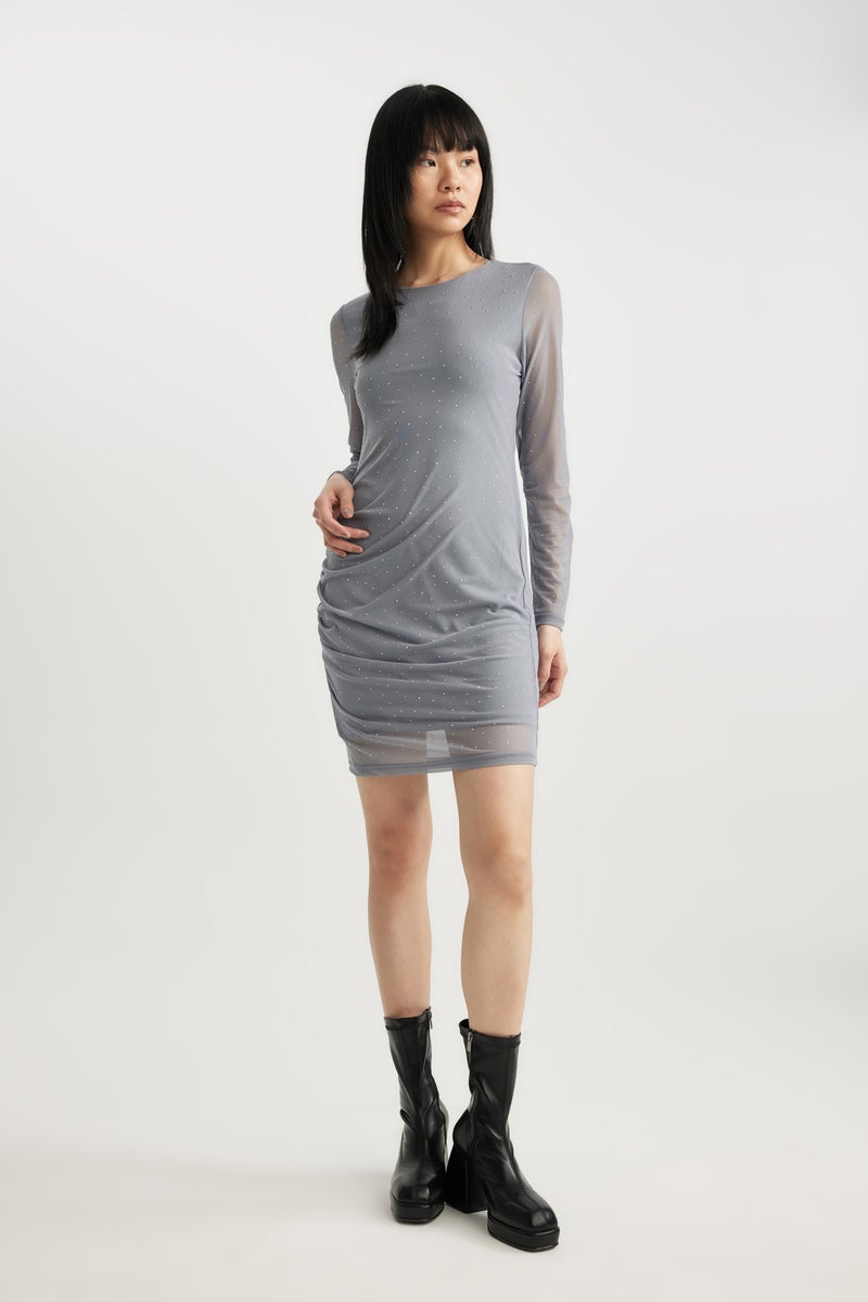 DeFacto Woman Bodycon Crew Neck Tulle Mini Dress  - Image 2