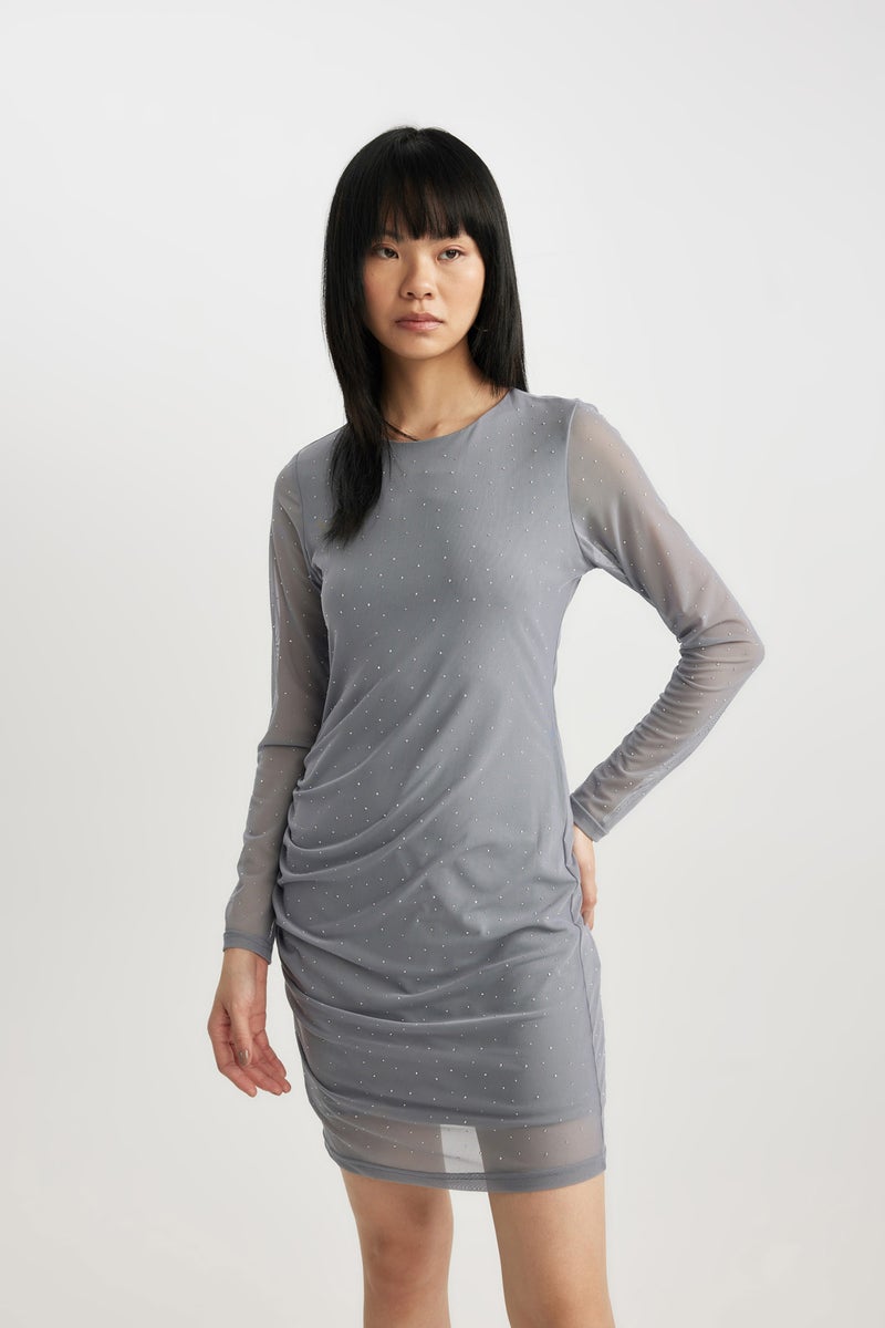DeFacto Woman Bodycon Crew Neck Tulle Mini Dress  - Image 4