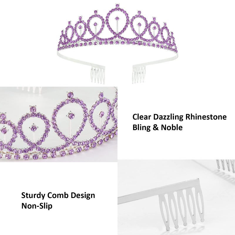 CAVETEE Silver Birthday Crown and Sash Set - Queen Rhinestone Tiara for Women, Purple Birthday Decorations - Image 5