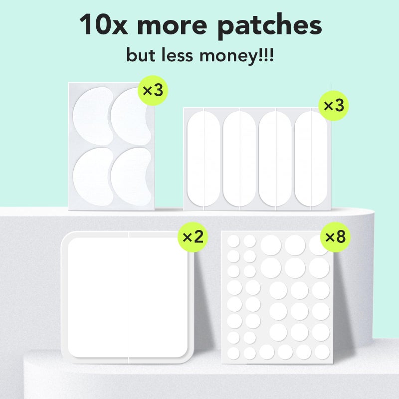 LitBear Large Pimple Patches (7 Sizes 306 Patches), Big Acne Patches, XL Hydrocolloid Bandages for Full Face, Forehead, Chin, Nose, Body, Back, Neck & Chest, Oval, Moon, Square hydrocolloid Patch - Image 3