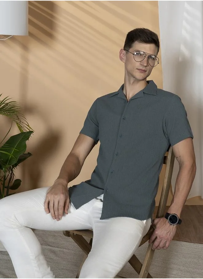 دينيس لينغو Relaxed Fit Dark Grey Cotton Shirt – Comfortable and Versatile