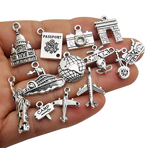 WOCRAFT 50pcs Wholesale Bulk Lots Travel Charms for Jewelry Making Mixed Smooth Tibetan Silver Metal Charms Pendants DIY for Jewelry Making Necklace Bracelet and Crafting (M353) - Image 2
