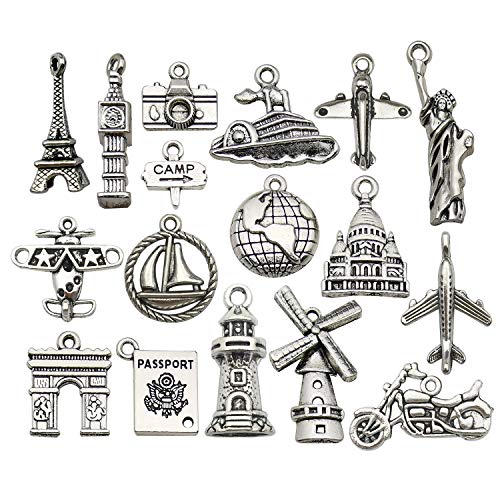 WOCRAFT 50pcs Wholesale Bulk Lots Travel Charms for Jewelry Making Mixed Smooth Tibetan Silver Metal Charms Pendants DIY for Jewelry Making Necklace Bracelet and Crafting (M353) - Image 5