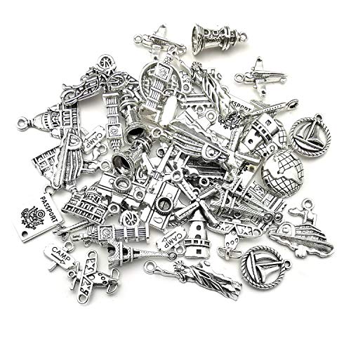 WOCRAFT 50pcs Wholesale Bulk Lots Travel Charms for Jewelry Making Mixed Smooth Tibetan Silver Metal Charms Pendants DIY for Jewelry Making Necklace Bracelet and Crafting (M353) - Image 3