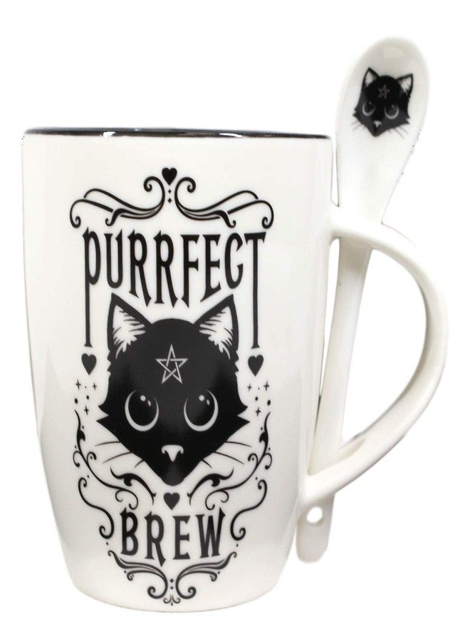 Ebros Gift Ebros Wicca Sacred Pentacle Cat Purrfect Love Brew Porcelain Mug And Spoon Set With Built In Spoon Rest Handle 13oz Kittens Or Cats Coffee Tea Drink Cup Mugs - Image 1