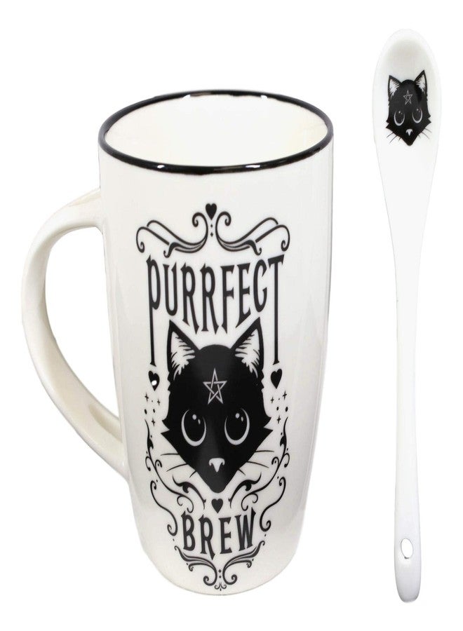 Ebros Gift Ebros Wicca Sacred Pentacle Cat Purrfect Love Brew Porcelain Mug And Spoon Set With Built In Spoon Rest Handle 13oz Kittens Or Cats Coffee Tea Drink Cup Mugs - Image 3