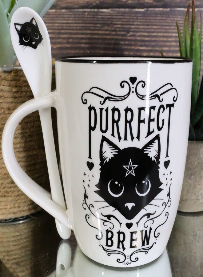 Ebros Gift Ebros Wicca Sacred Pentacle Cat Purrfect Love Brew Porcelain Mug And Spoon Set With Built In Spoon Rest Handle 13oz Kittens Or Cats Coffee Tea Drink Cup Mugs - Image 2