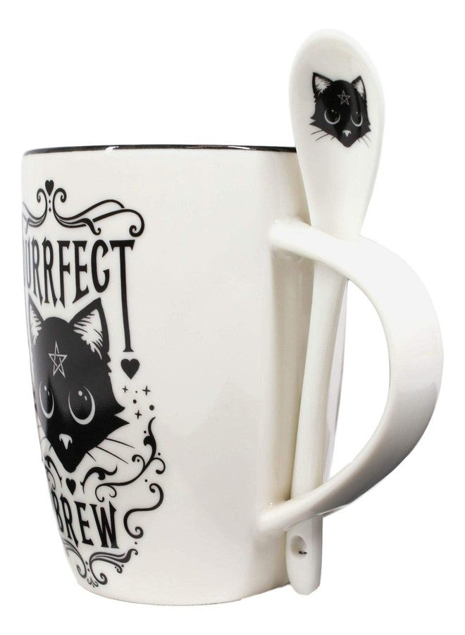 Ebros Gift Ebros Wicca Sacred Pentacle Cat Purrfect Love Brew Porcelain Mug And Spoon Set With Built In Spoon Rest Handle 13oz Kittens Or Cats Coffee Tea Drink Cup Mugs - Image 4