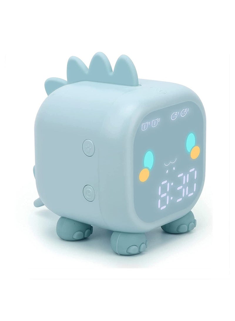 Excefore Kids Alarm Clock, Digital Alarm Clock for Kids Bedroom, Cute Dinosaur Bedside Clock Children's Sleep Trainier, Wake Up Light Night Light with USB Alarm Clock for Boys Girls Birthday Gifts (Blue)  - Image 1