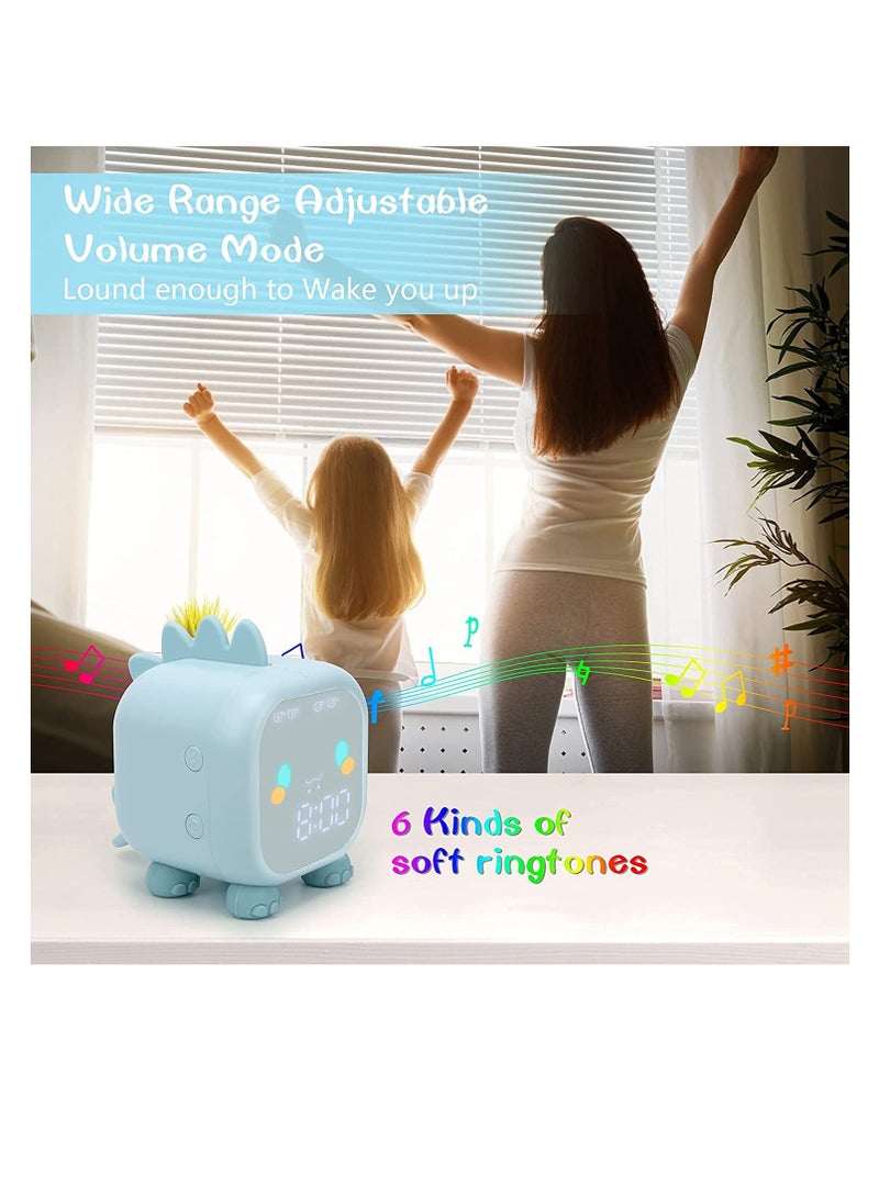 Excefore Kids Alarm Clock, Digital Alarm Clock for Kids Bedroom, Cute Dinosaur Bedside Clock Children's Sleep Trainier, Wake Up Light Night Light with USB Alarm Clock for Boys Girls Birthday Gifts (Blue)  - Image 3