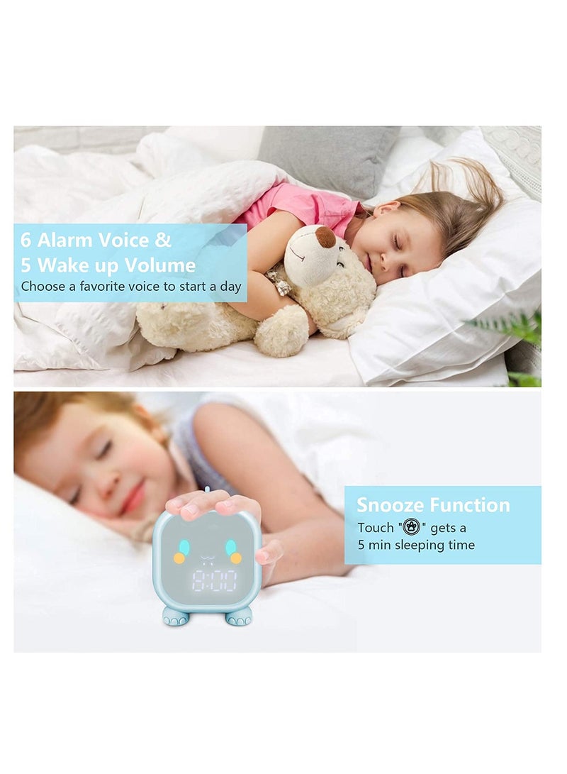 Excefore Kids Alarm Clock, Digital Alarm Clock for Kids Bedroom, Cute Dinosaur Bedside Clock Children's Sleep Trainier, Wake Up Light Night Light with USB Alarm Clock for Boys Girls Birthday Gifts (Blue)  - Image 4