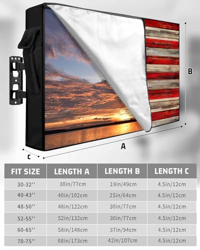 LBCASA American Flag Outdoor TV Cover 52 to 55 Inch Weatherproof Vintage Red Stripes Wooden 600D Oxford TV Covers with Zipper USA Flag Outside Flat TV Screen Protector Size 52W x 19H x 45D - Image 3