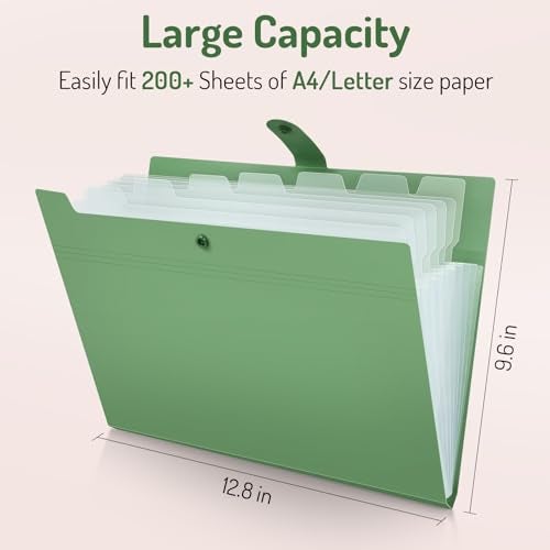 Forvencer Expanding File Folder with 8 Pocket Letter Size Accordion File Organizer Portable Folders for Documents Cute Paper Organizer Filling Products for School Office Supplies Dark Green - Image 3