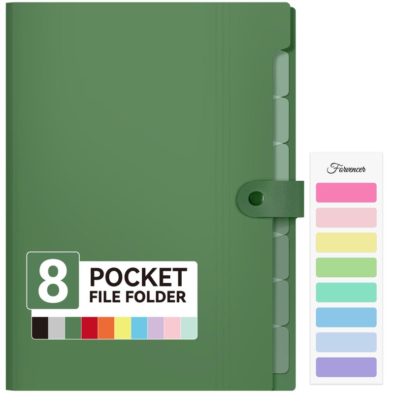Forvencer Expanding File Folder with 8 Pocket Letter Size Accordion File Organizer Portable Folders for Documents Cute Paper Organizer Filling Products for School Office Supplies Dark Green - Image 2