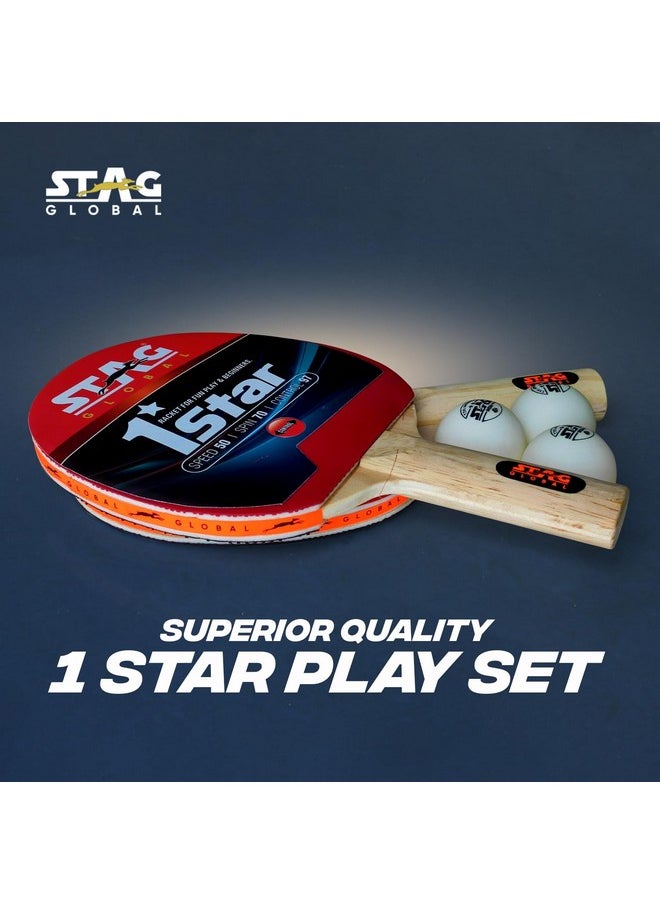 ستاج مجموعة لعب تنس الطاولة STAG Global 1 Star (موديل 2023) (مضربان و3 كرات) (كرة بيضاء)  - Image 5