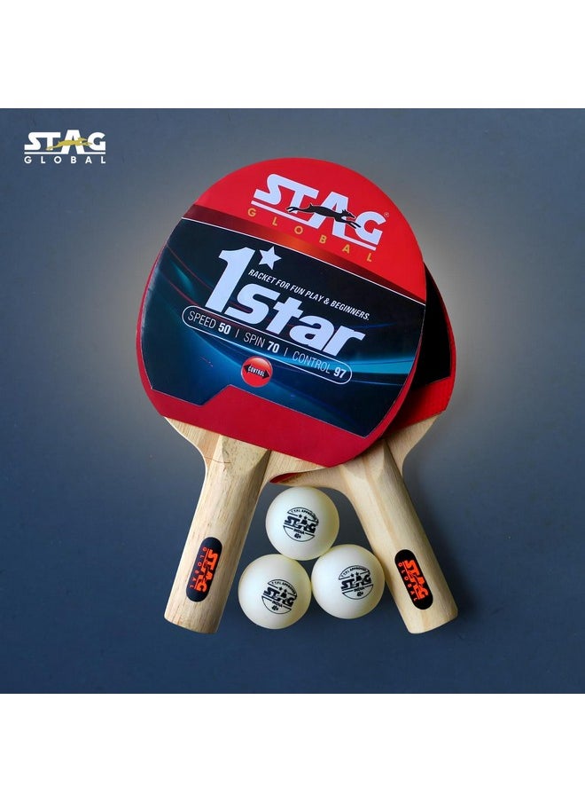 ستاج مجموعة لعب تنس الطاولة STAG Global 1 Star (موديل 2023) (مضربان و3 كرات) (كرة بيضاء)  - Image 2