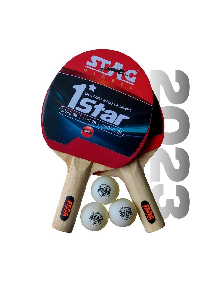 ستاج مجموعة لعب تنس الطاولة STAG Global 1 Star (موديل 2023) (مضربان و3 كرات) (كرة بيضاء)  - Image 1