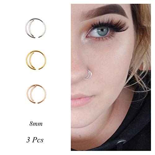 NZDLM Moon Nose Ring Hoop 20g Surgical Steel Nose Rings Septum Nose Ring Body Piercing Jewelry for Women (A-3PCS) - Image 2