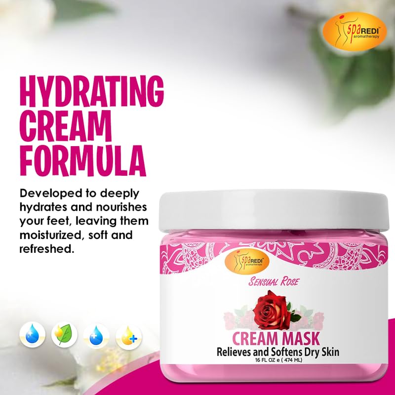 SPA REDI - Body and Foot Cream Mask, Sensual Rose, 16 Oz - Pedicure Massage for Tired Feet and Body, Hydrating, Fresh Skin - Infused with Hyaluronic Acid, Amino Acids, Panthenol, Comfrey Extract - Image 4
