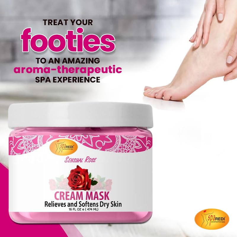 SPA REDI - Body and Foot Cream Mask, Sensual Rose, 16 Oz - Pedicure Massage for Tired Feet and Body, Hydrating, Fresh Skin - Infused with Hyaluronic Acid, Amino Acids, Panthenol, Comfrey Extract - Image 3
