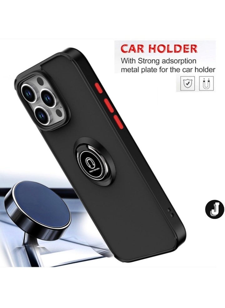 JAJEEK iPhone 16 Pro Case Cover – Green Matte Shockproof Bumper with Metal Ring Holder Kickstand & Car Magnetic Mount - Image 3