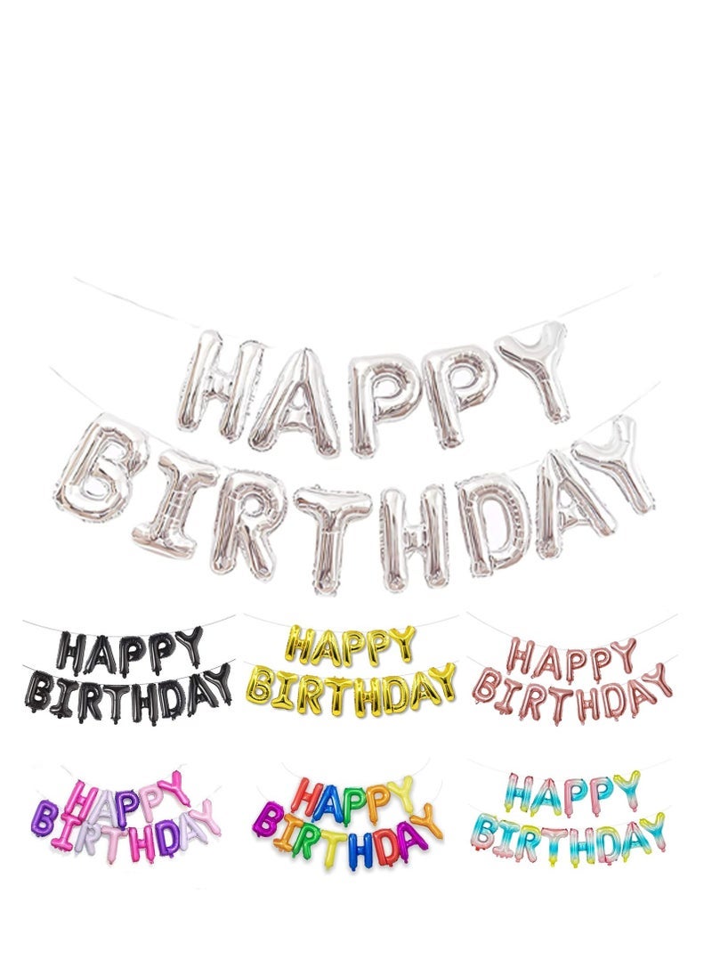MARKQ Silver Happy Birthday Balloon Banner [16 Inch] - Mylar Foil Birthday Letter Sign for Kids and Adults Party Decorations - Image 1