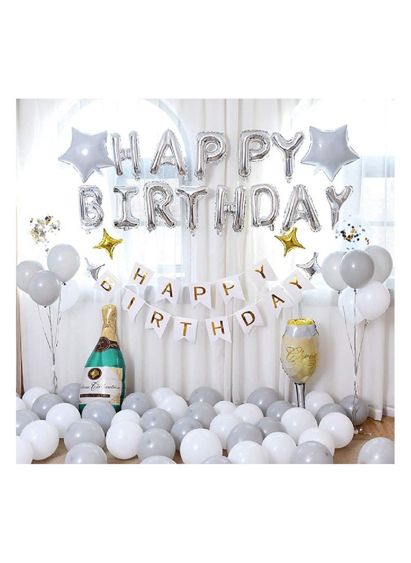 MARKQ Silver Happy Birthday Balloon Banner [16 Inch] - Mylar Foil Birthday Letter Sign for Kids and Adults Party Decorations - Image 2