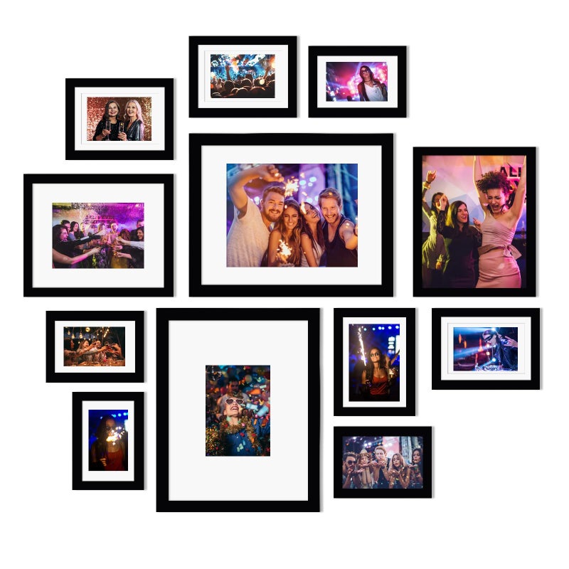Egofine Picture Frame Set 12 Pack Picture Frames Collage Wall Decor with Two 11x14 Two 8x10 Four 5x7 Four 4x6 Photo Frames for Wall and Tabletop Made of Solid Wood Covered by Plexiglass Black