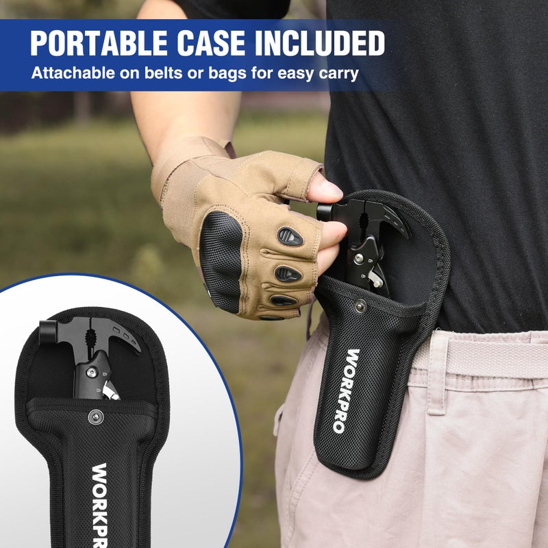 WORKPRO Multitool-12 in 1 Camping Tools with Mini Hammer-EDC Gear Multi Tools Hammer with Safety Lock and Pouch-Mini Multitools Gifts for Men and Women - Image 3