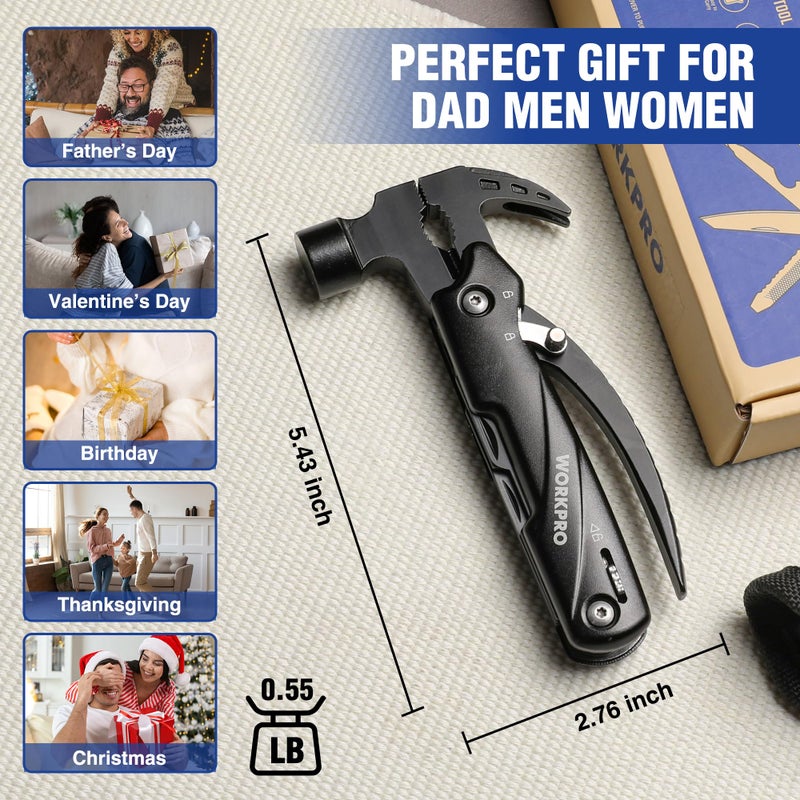 WORKPRO Multitool-12 in 1 Camping Tools with Mini Hammer-EDC Gear Multi Tools Hammer with Safety Lock and Pouch-Mini Multitools Gifts for Men and Women - Image 5