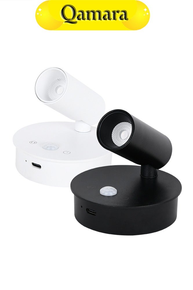  قمرة ضوء حائط لاسلكي للداخلية قابل للشحن، مصباح حائط ذكي بالاستشعار، إضاءة شجرة بثلاث درجات حرارة لونية قابلة للتعتيم، كشاف LED يعمل بالبطارية لتزيين المنزل، للإضاءة على النباتات واللوحات الفنية - أسود / أبيض - Image 1