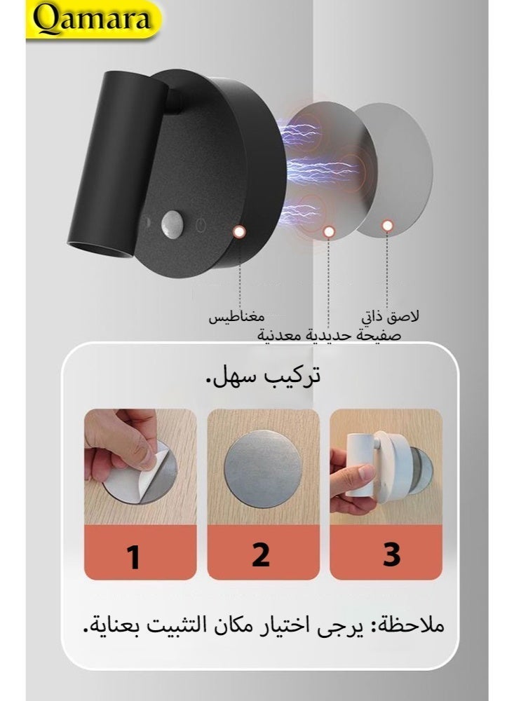  قمرة ضوء حائط لاسلكي للداخلية قابل للشحن، مصباح حائط ذكي بالاستشعار، إضاءة شجرة بثلاث درجات حرارة لونية قابلة للتعتيم، كشاف LED يعمل بالبطارية لتزيين المنزل، للإضاءة على النباتات واللوحات الفنية - أسود / أبيض - Image 5