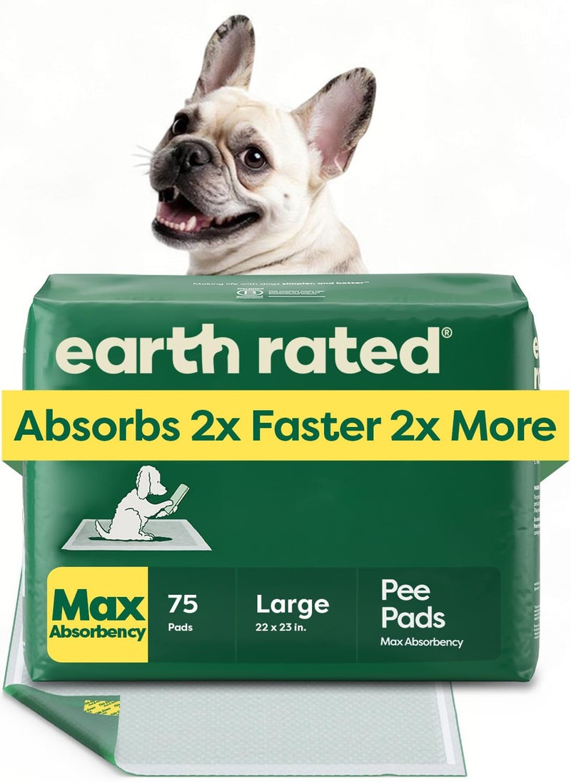 Earth Rated Puppy Pads, Max Absorbency Pee Pads for Dogs, Absorbs 2X Faster & 2X More, Leak Prevention, Potty Training, Fragrance-Free, Unscented, Regular [L], 22â€ x 23â€, 75 Count - Image 1