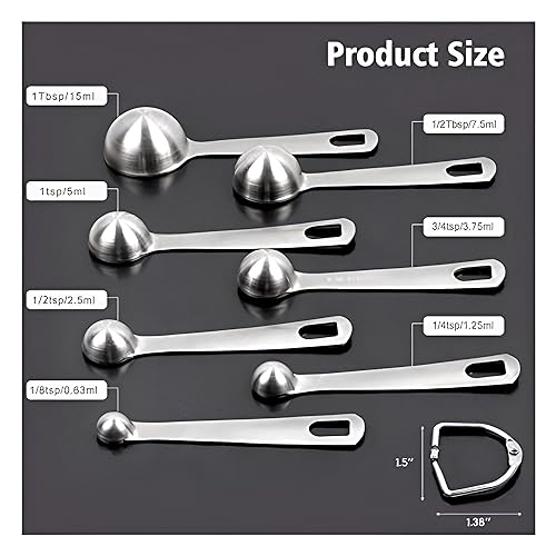 Homepixi Premium Stainless Steel Measuring Spoon Set (Set of 7), Premium Heavy Duty Metal Stainless Steel Measuring Spoons Set for Cooking and Baking - Image 5