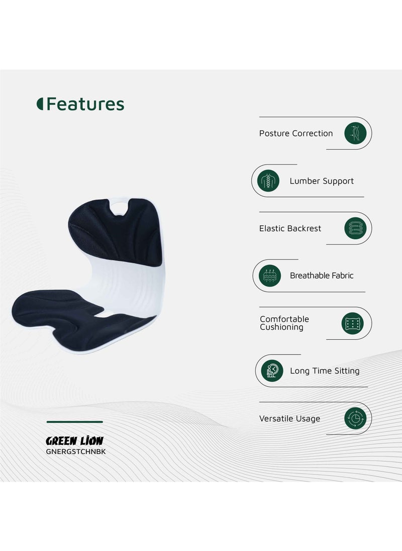 GREEN LION - Ergo Seat Cushion with Lumbar Support & Elastic Backrest / 150 Kg Load Capacity / Long Time Sitting / Comfortable Cushioning / Versatile Usage / Posture Correction - Black - Image 1