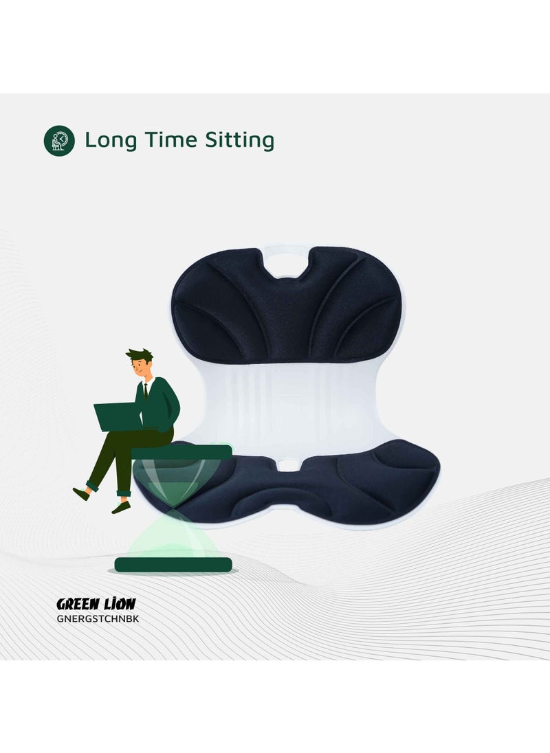 GREEN LION - Ergo Seat Cushion with Lumbar Support & Elastic Backrest / 150 Kg Load Capacity / Long Time Sitting / Comfortable Cushioning / Versatile Usage / Posture Correction - Black - Image 1