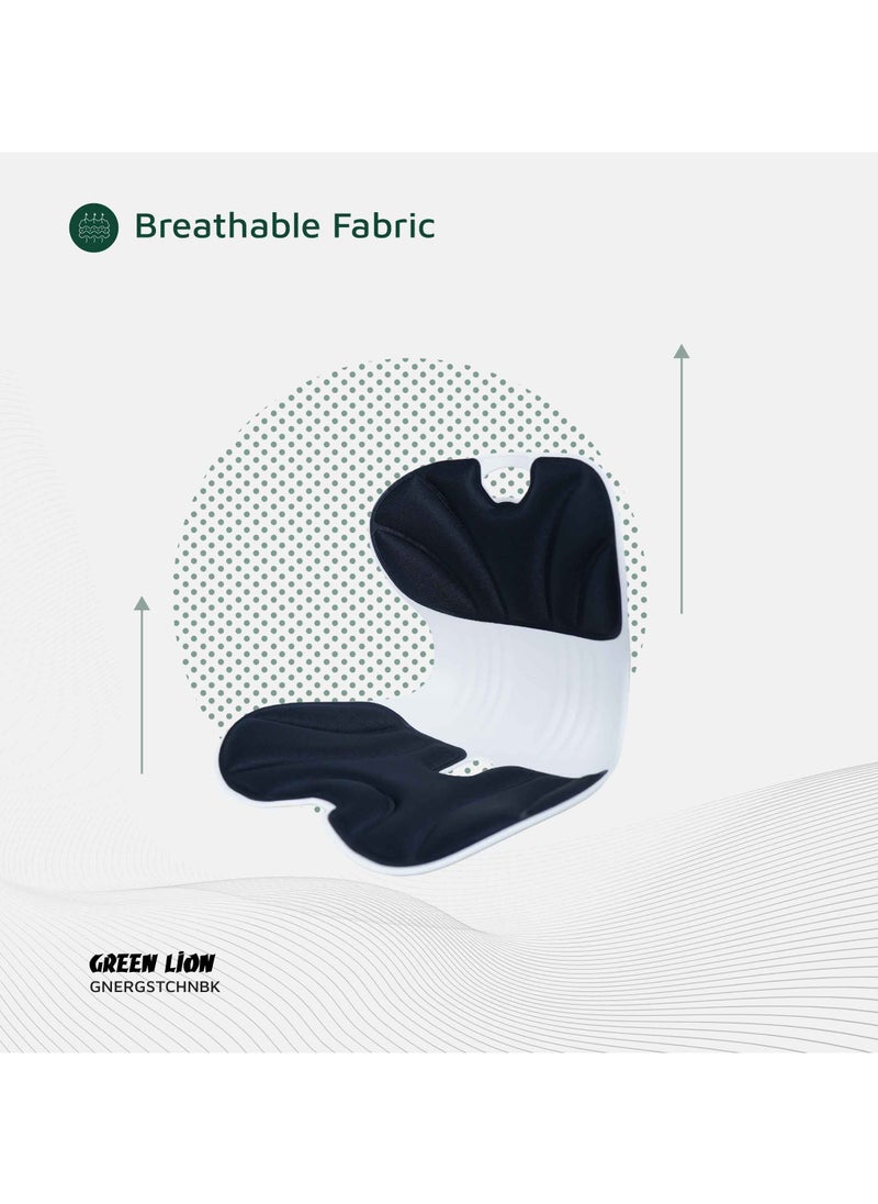 GREEN LION - Ergo Seat Cushion with Lumbar Support & Elastic Backrest / 150 Kg Load Capacity / Long Time Sitting / Comfortable Cushioning / Versatile Usage / Posture Correction - Black - Image 1