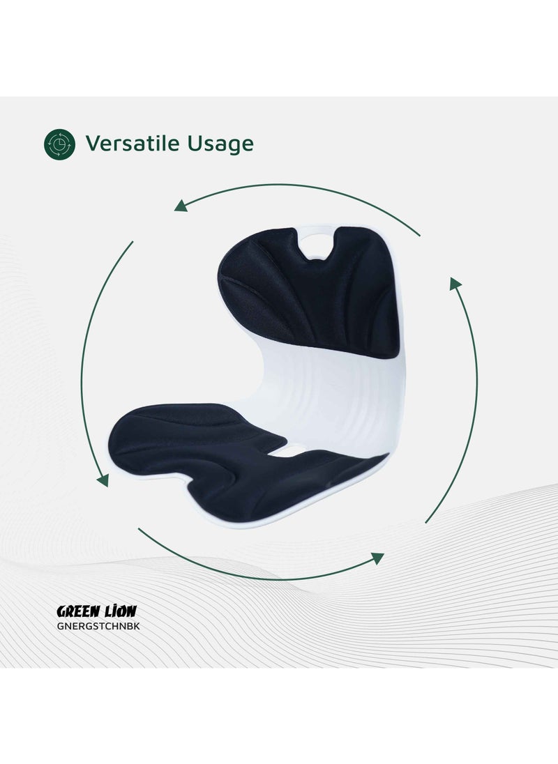 GREEN LION - Ergo Seat Cushion with Lumbar Support & Elastic Backrest / 150 Kg Load Capacity / Long Time Sitting / Comfortable Cushioning / Versatile Usage / Posture Correction - Black - Image 1