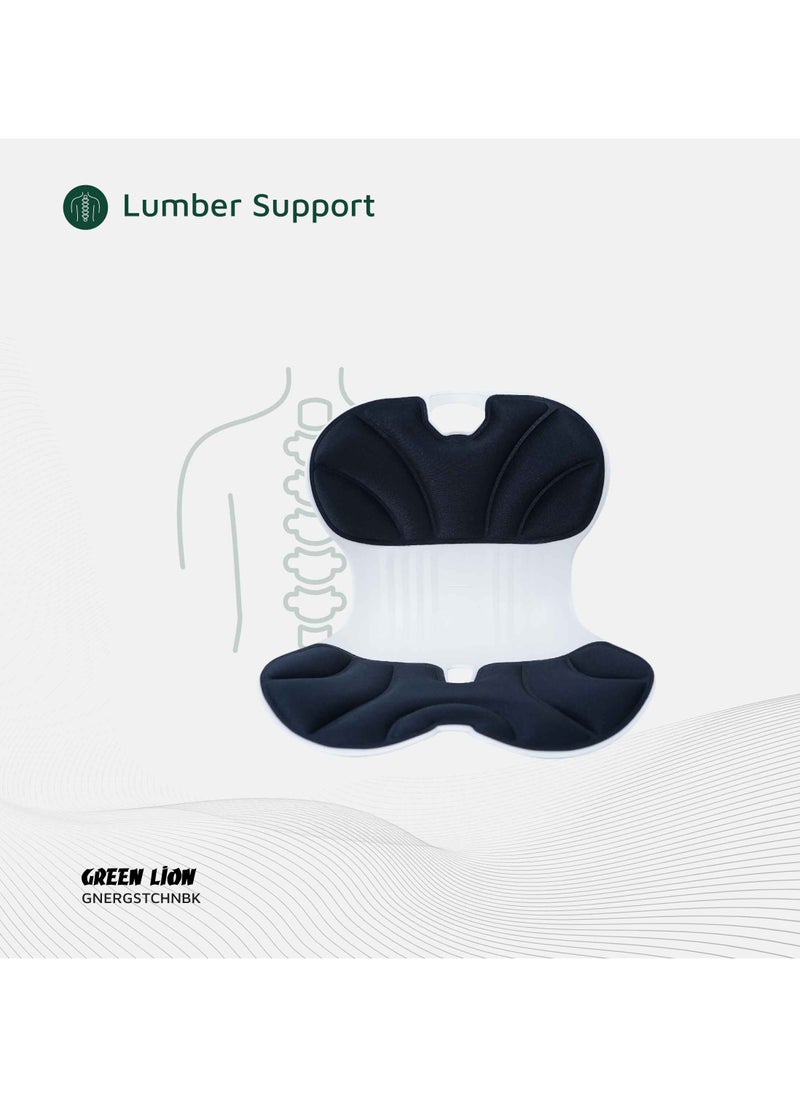 GREEN LION - Ergo Seat Cushion with Lumbar Support & Elastic Backrest / 150 Kg Load Capacity / Long Time Sitting / Comfortable Cushioning / Versatile Usage / Posture Correction - Black - Image 1