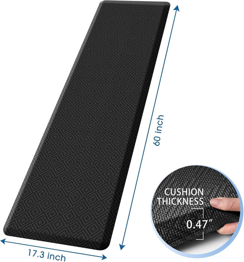 Mattitude Kitchen Mat Cushioned Anti-Fatigue Floor Mat Water Resistant Non-Slip Mats and Rugs Standing and Comfort Desk Mats for House Sink Office Laundry (Black, 17.3"x60") - Image 2