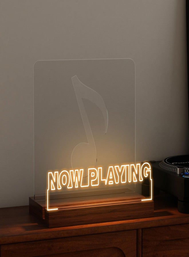 CoolGift Mart Now Playing Vinyl Record Stand, Light up Record Holder, Wooden Acrylic Display with Warm White Lights for Albums, Room Decor, for Vinyl Lovers - Image 1