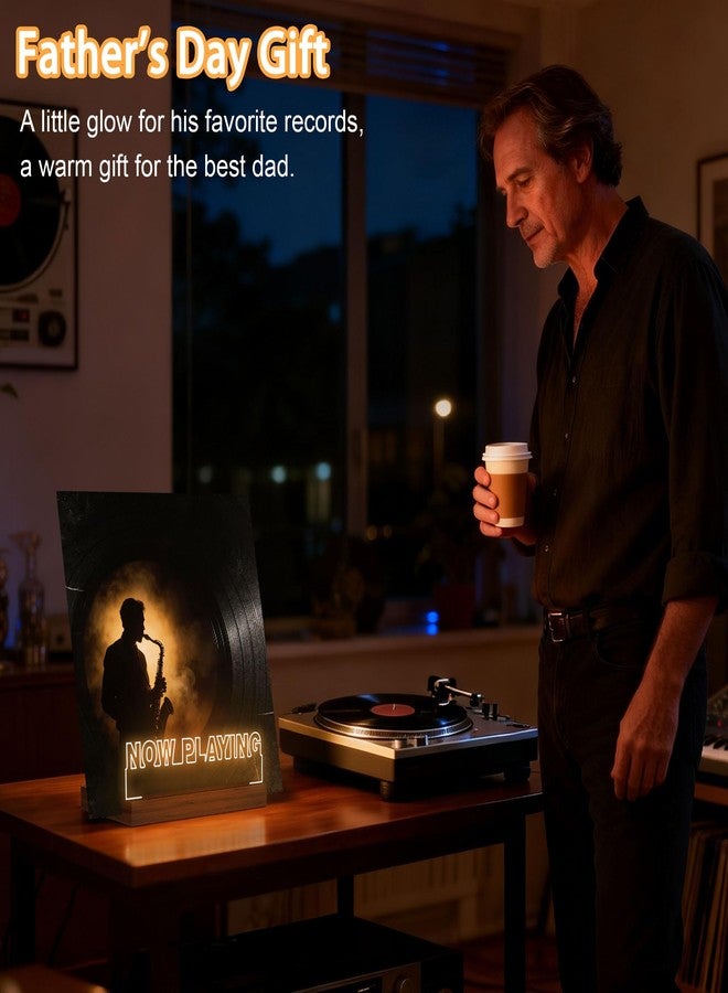 CoolGift Mart Now Playing Vinyl Record Stand, Light up Record Holder, Wooden Acrylic Display with Warm White Lights for Albums, Room Decor, for Vinyl Lovers - Image 2