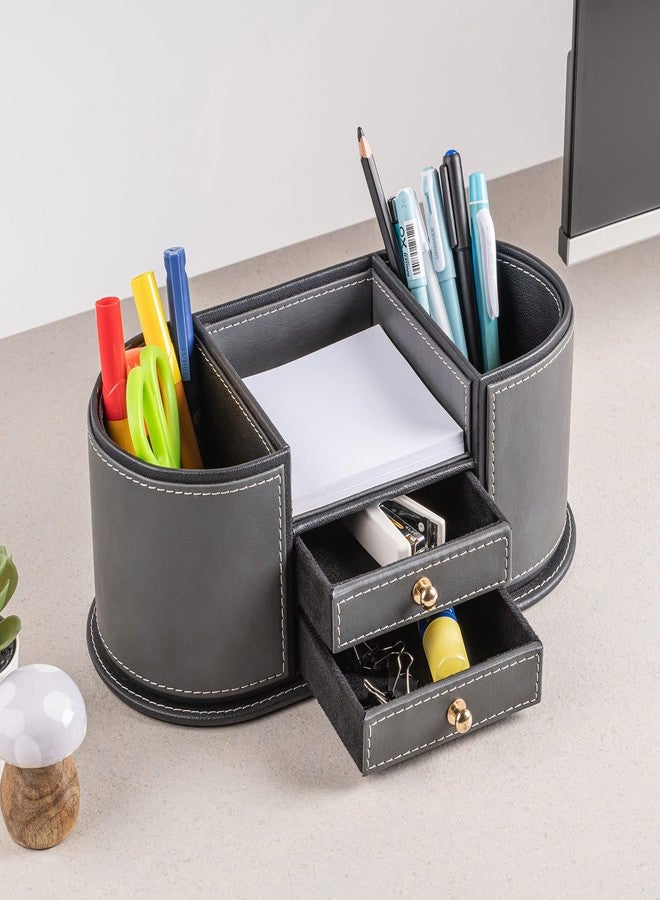 Azyeea Faux Leather Desk Organizer Tray| 4 Compartment for Multi-Functional, Office, Study Table, Tray, Cosmetic Organizer Trey(Brown) - Image 1