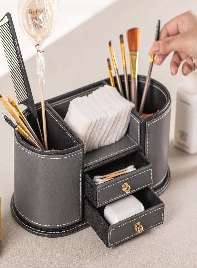 Azyeea Faux Leather Desk Organizer Tray| 4 Compartment for Multi-Functional, Office, Study Table, Tray, Cosmetic Organizer Trey(Brown) - Image 3