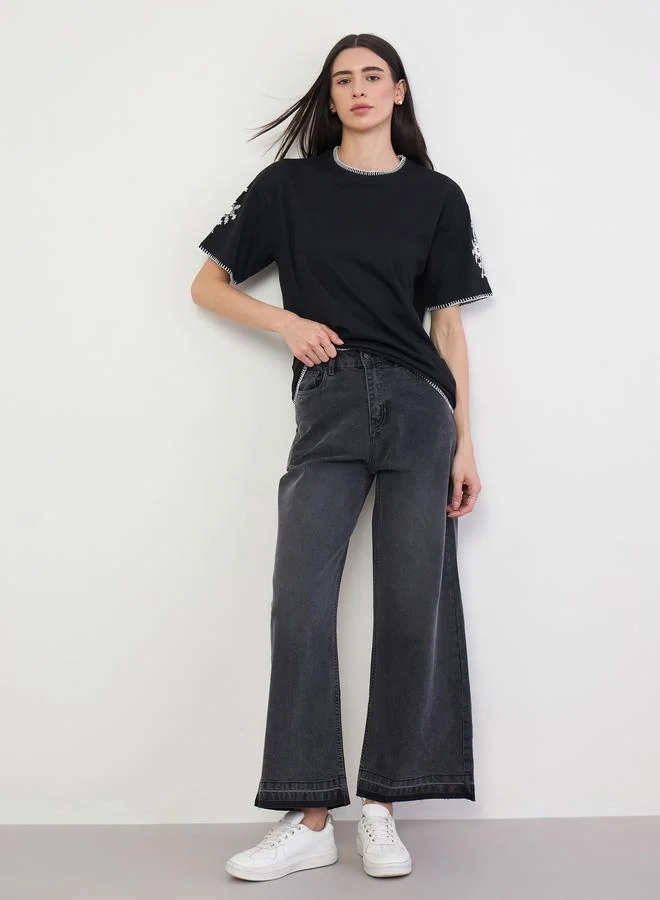 Styli Mid Rise Wide Leg Jeans