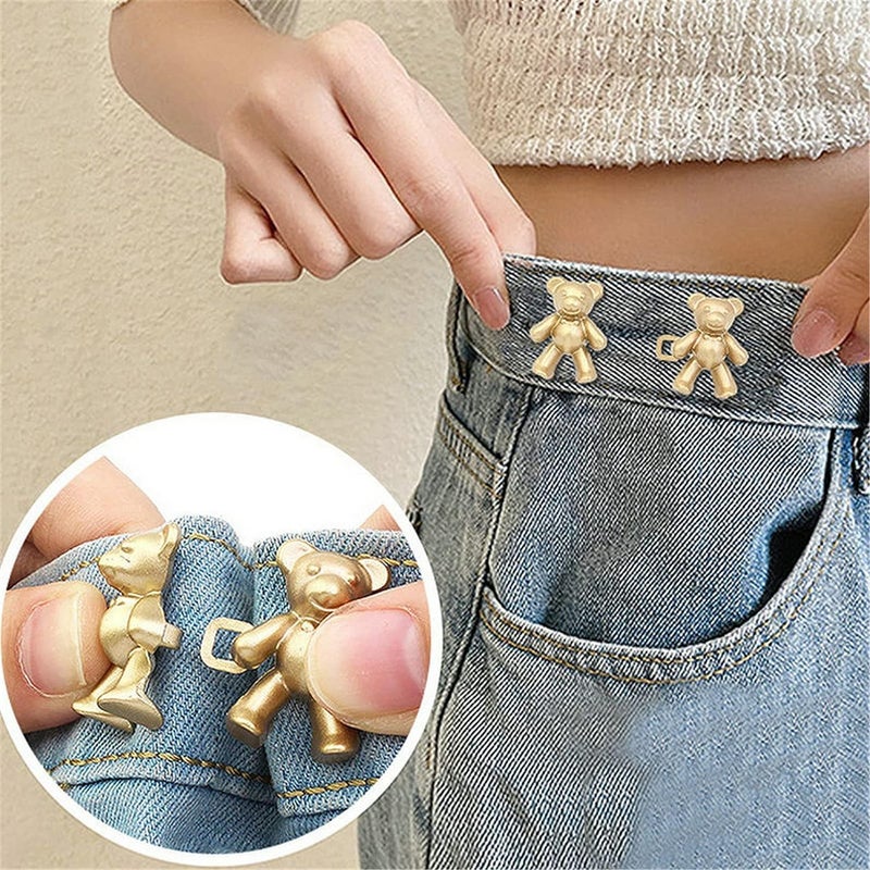 Sileni Sileni Detachable Jeans Button Cute Bear Button Pins for Jeans No Sew Instant Adjustable Waist Buckle Loose Jeans Waist Adjuster Tightener for Skirt Pants 1 Pair Gold - Image 5
