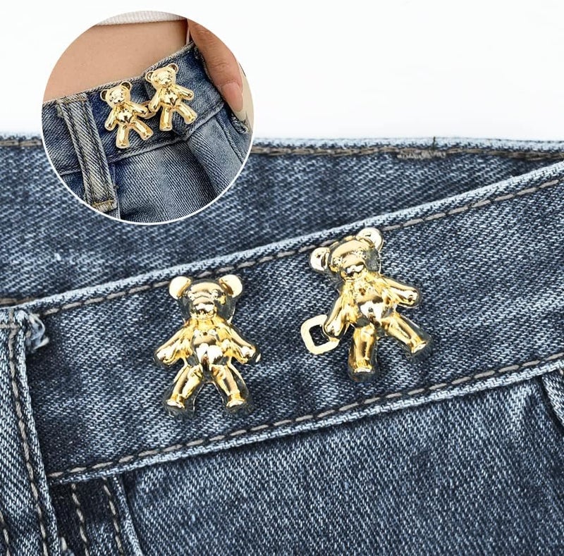 Sileni Sileni Detachable Jeans Button Cute Bear Button Pins for Jeans No Sew Instant Adjustable Waist Buckle Loose Jeans Waist Adjuster Tightener for Skirt Pants 1 Pair Gold - Image 3