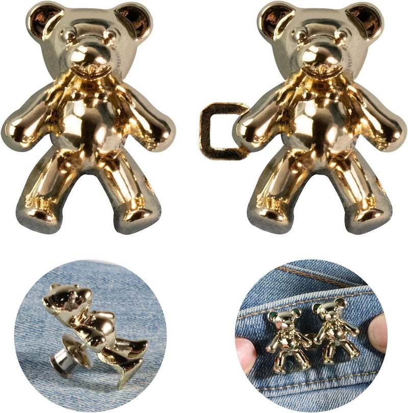 Sileni Sileni Detachable Jeans Button Cute Bear Button Pins for Jeans No Sew Instant Adjustable Waist Buckle Loose Jeans Waist Adjuster Tightener for Skirt Pants 1 Pair Gold - Image 1
